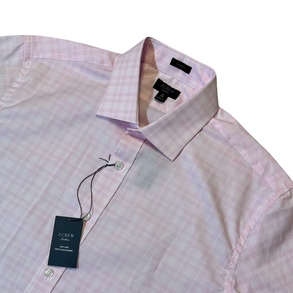 NEW J. Crew mens 16 41 pink white check Ludlow Easy care stretch dress shirt NWT